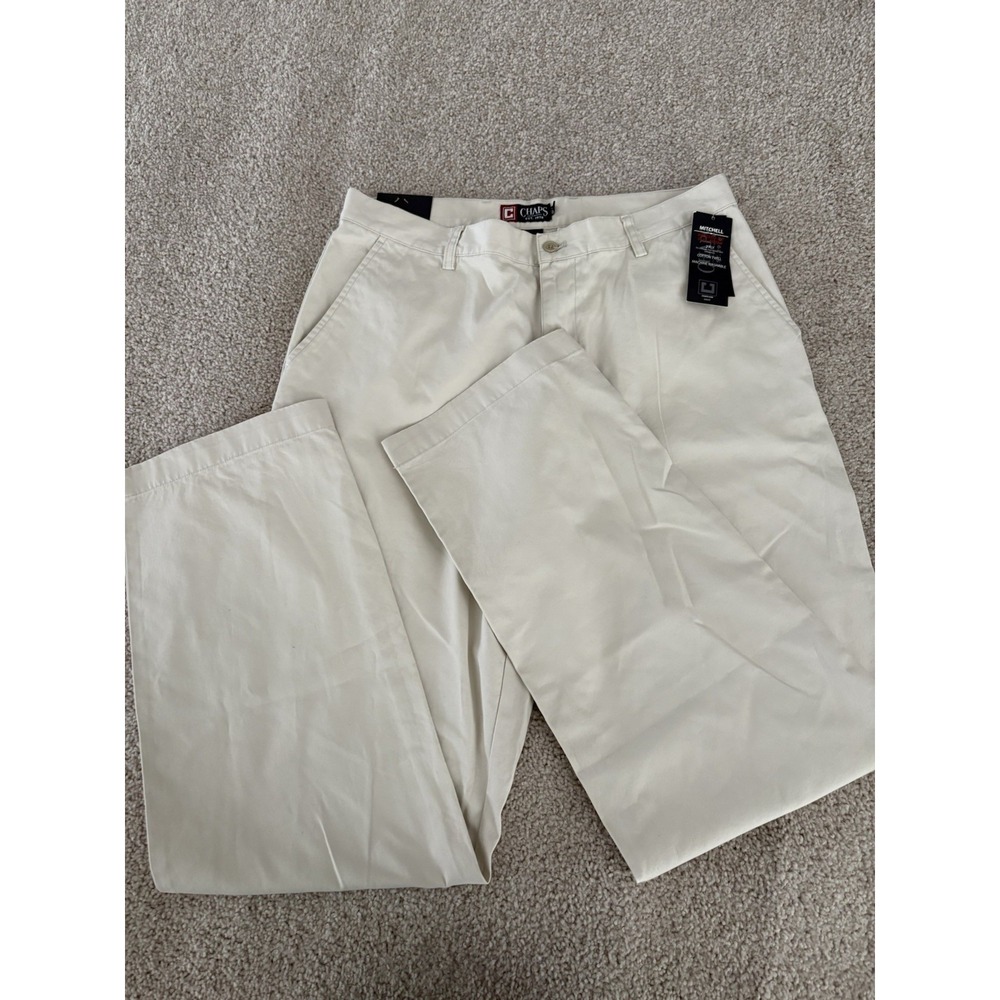 NWT Chaps Mitchell Relaxed Fit Flat Front Cotton Twill Khakis Pants 36x34